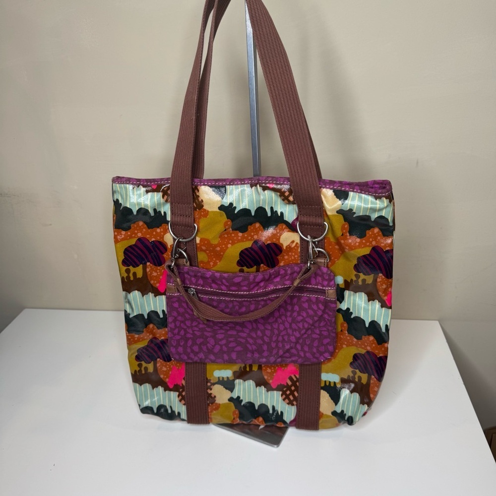FOSSIL KEY-PER Large Coated Canvas Tote Bag with Removable Purple Zip Pouch